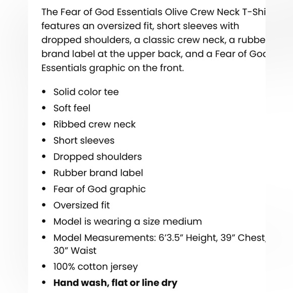 Fear of God Essentials Olive Crew Neck T-Shirt - Picture 4 of 5